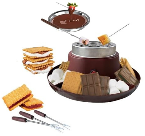 POCDUUA Ensemble 2 en 1 pour Fondue Au Chocolat Électrique, Kit pour Griller Les Guimauves avec 4 Plateaux Amovibles Et Décorations De Desserts À Faire Soi-même pour Les Anniversaires.,A