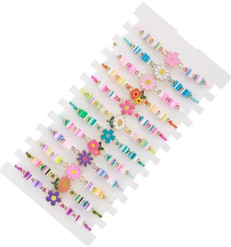 Sorcristy 12 vänskapsarmband för flickor, färgglada platta pärlarmband med blommönster, justerbart, perfekt som liten souvenir för festpåsar, armband för kvinnor, barn och tonåringar