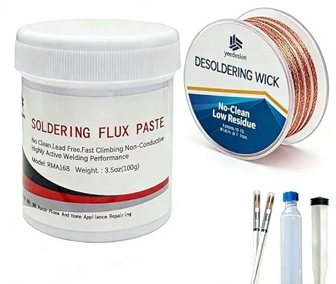 Rosin Paste Flux 3.5oz & Solder Wick Braid 10ft, No Clean Lead Free Rosin Soldering Paste for Phone Board Repair, Desoldering Wick Braid Remover Tool with Flux No-Clean Soldering Wick