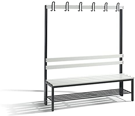 C + P Möbelsysteme C+P | Garderobenbank Basic | einseitig | Kunststoffleisten | Länge 1500 mm | lichtgrau | Schuhrost