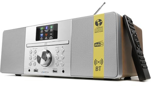 LEMEGA MSY1P Reproductor de CD con Radio Dab/Dab+ y FM, Streaming por Bluetooth, Sistema Hi‑Fi estéreo de 80 W, Pantalla a Color, 60 presintonías, Mando a Distancia, Mueble de Madera acústica