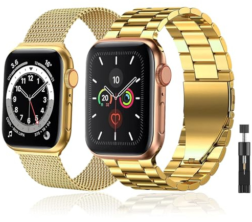 baklon 2 pcs Compatible avec Bracelet Apple Watch 38/40/41/42/44/45/46/49mm，Bracelet métallique en acier inoxydable pour la collection iWatch Series SE3 2 1/ Ultra3 2 1/11 10 9 8 7 6 5 4 3 2 1