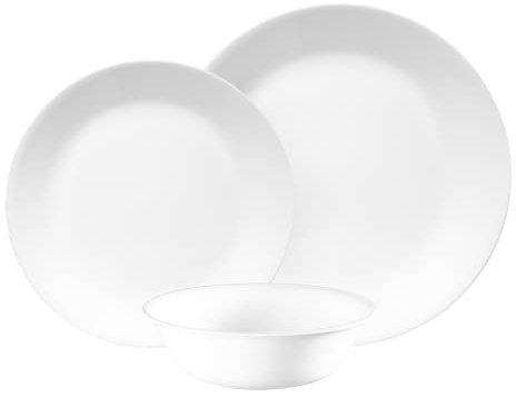 Corelle Winter Frost juego de vajilla 12 piezas para 4 personas, resistente Vitrelle vidrio ultrarresistente, microondas, horno, congelador y lavavajillas, diseño festivo blanco