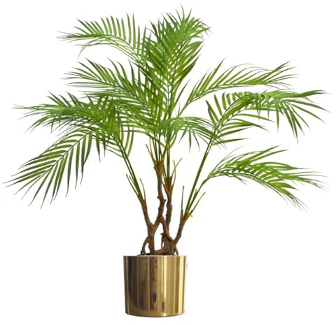 Leaf Große realistische künstliche Palme mit Blättern, Naturbelassener Areca 90 cm Gold