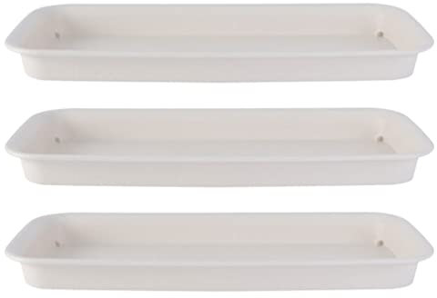 HEMOTON 3x Blumentopf Untersetzer Kunststoff, Weiß, Rechteckig, 27X10.5CM, Pflanzenuntersetzer für Indoor & Outdoor