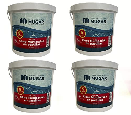 Mugar- Cloro 5 Acciones 5kg en Pastillas de 200 Gramos para Piscinas - Paquetes de 2 o 4 Unidades- 10 o 20kg (4)