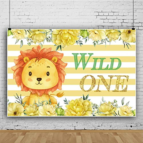 Ttincceer 300x200cm Wild One telón de Fondo de Dibujos Animados león Flor fotografía Fondo Amarillo Blanco Rayas Fondo bebé Ducha fotografía telón de Fondo Prop Foto Estudio Cabina Prop