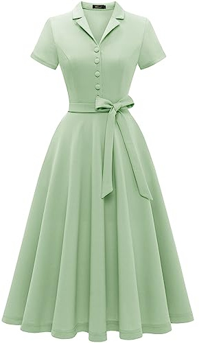 Wedtrend Vestido de cóctel vintage para mujer, línea A, midi largo, cuello en V, vestido de noche, elegante vestido informal, verde claro, S