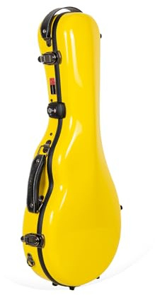 CrossRock Fiberglass F-Style Mandolin Case with Accessory Pocket, Back Strap, TSA Lock - Yellow (CRF2020MFYL)