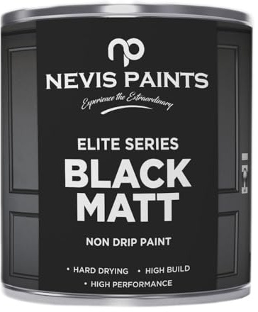 NEVIS PAINTS Non-Drip Gloss Paint - Suitable For Wood, Metal & Concrete- Hard Drying- High Performance- Interior and Exterior- 300 ml (Matt Black)