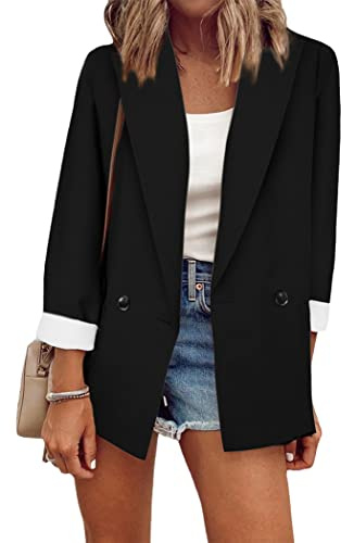 OMZIN Blazer Manches Longues Ouvert Devant Vestes De Travail Blazer Bureau D'été Noir XXL