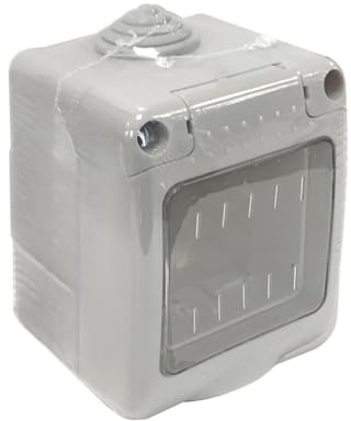 Caja de superficie con tapa, 2 módulos, diseñada para instalaciones eléctricas, ideal para protección y distribución de conexiones.