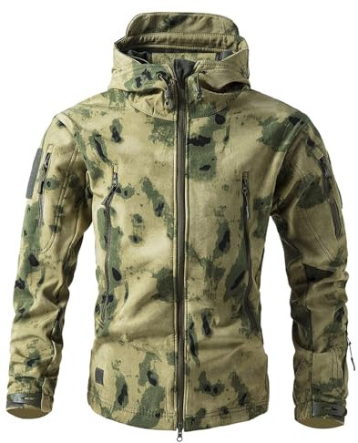 Cexiakong Giacca invernale da uomo, giacca tattica con cappuccio, chiusura lampo, traspirante, per attività all'aria aperta, pesca, caccia, da lavoro, trekking, per le mezze stagioni, militare, verde,
