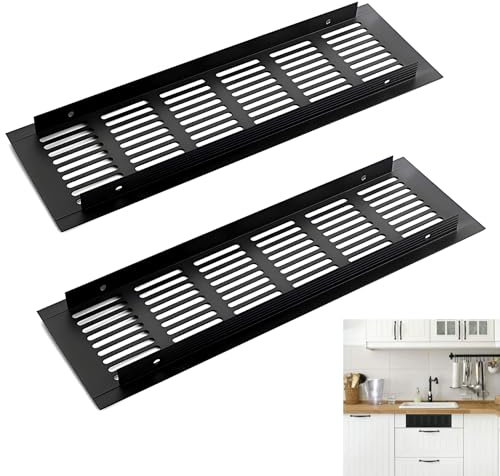 Alriedy 2x Lüftungsgitter Schwarz Aluminium 250x80mm-lüftungsgitter Kühlschrank,Belüftungsgitter Für Schränke/Küche/Badezimmer, Stilvoll Und Praktisch Einfach Montierbar