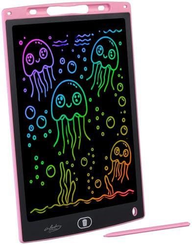 infactory LCD-Schreibtafel für Kinder, 12/30 cm, Stift, Lösch-Sperre, rosa