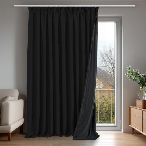Deconovo 100% Verdunklungsvorhänge Blickdicht Vorhänge mit kräuselband Gardinen Wohnzimmer Vorhang Verdunkelung Thermovorhänge gegen Hitze Wärmeisolierend, H175 x B280 cm, Schwarz, 1 Stück