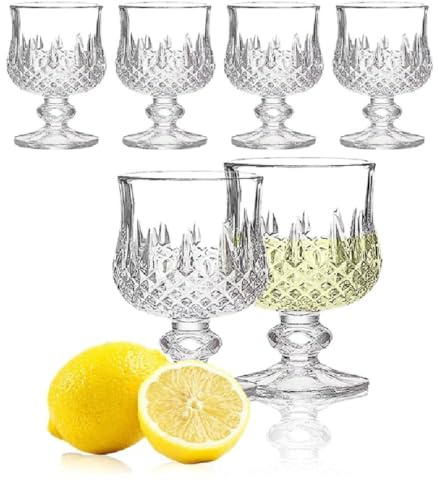 Generico Set 6 Bicchierini da Liquore in Vetro Intagliato | Design Vintage Elegante | Bicchieri per Amaro, Grappa, Rum e Digestivi | 3 Varianti di Decoro | 60 ml – Qualità Premium