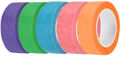 sourcing map 5pcs 20mm x 10 Meters Colored Masking Tape Universal Crepe Paper Colorful Masking Painter Tape for Art Drawing DIY Handcraft Sealing, Blue Purple Pink