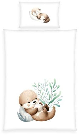 Herding babybest Bettwäsche-Set Schnuffel-Otter, 40 x 60 cm cm + 100 x 135 cm, mit Reißverschluss, 100% Baumwolle, Mehrfarbig