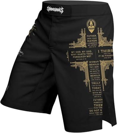 BattleFitGear Christian Fight Shorts for Men – Faith-Inspired MMA & BJJ Shorts for Grappling, Muay Thai, Boxing & Training (Crown of Thorns, Medium)
