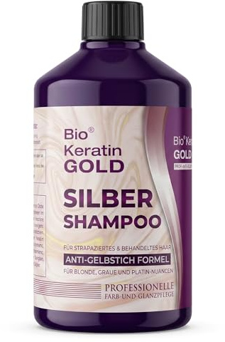 Bio Keratin Gold Silbershampoo 500 ml – Anti-Gelbstich Shampoo für Blondiertes, Graues & Gefärbtes Haar – Neutralisiert Gelb- & Orangetöne – Mit Keratin – Professionelle Haarpflege