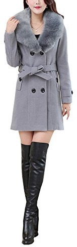 Damer vinterkappa yllekappa med fuskpälshalsband parka höstjacka elegant tvådelat trenchcoat lång kappa övergångsjacka dufflecoat Outwear med bälte