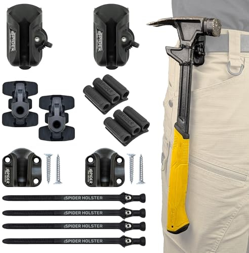 Spider Tool Holster - Pro Tool Kit - Belt Holster Clip + Tool Docking Stations for organizing, Storing and Carrying Driver bits, Power Drill, Multitool, Tape Measure, Hammer, Pneumatic and More!