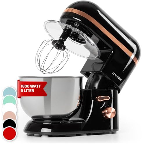 Klarstein Küchenmaschine, Knetmaschine mit 5L Schüssel, 1800W Profi Küchenmaschine mit Knethaken und Schneebesen, Universal Küchenmaschine mit 6 Stufen, Teigmaschine zum Rühren, Kneten und Aufschlagen