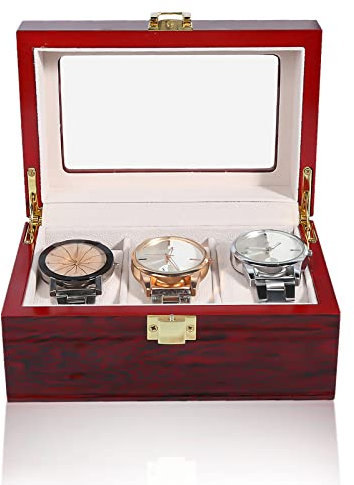 3 Rejillas Reloj Caja de Almacenamiento caja para relojes de madera Madera Transparente Ventana Reloj Joyera Coleccin Estuche Organizador, Interior de franela Cofanetti