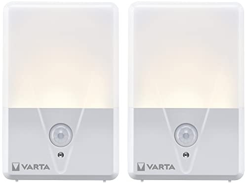 VARTA Nachtlicht mit Bewegungssensor LED, 2 Stück, unbestückt, Motion Sensor Night Light Twin Pack, läuft mit 3x AAA Batterien, einfache Installation, automatische Abschaltung