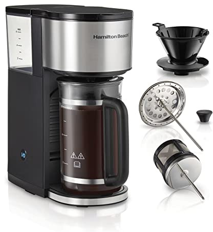 Hamilton Beach Home Barista 7-in-1 Small Coffee Maker with Seven Ways to Brew, 6 Cup Carafe, Drip, Single Serve, French Press, Pour Over, Cold Brew, Easy-Fill Reservoir, Black (46251)