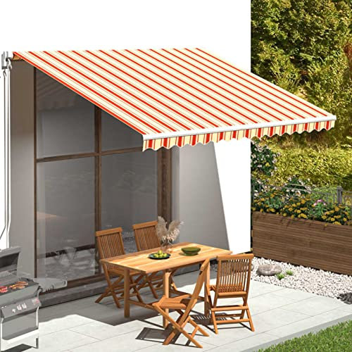 Keketa Markisspänning för markis, ersättningsöverdrag för markis, ersättningsmarkistyg, solskydd, markisspänning, ersättningsmaterial med volang utan ram, gul och orange 4 x 3 m