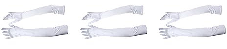 ELGE 6 stücke 21 Zoll Frauen Arm Lange Satin Stoff Handschuhe Ellenbogen für Abend Hochzeit Kostüm - Weiß