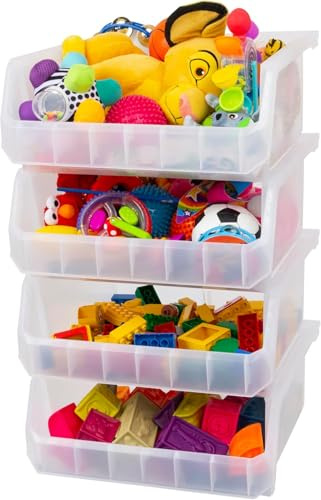 ReadySpace Plastic Containers for Organizing and Storage Bins for Closet, Kitchen, Office, Toys, or Pantry Organization, Extra Large, 4-Pack, Clear