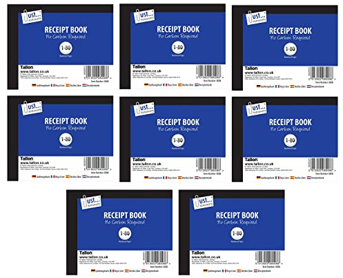 Carbonless Receipt Book - Pack of 8 | Half Size 1-80 Numbered | NCR Duplicate Receipt Book Perfect for The Self, Employed and Taxis