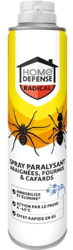 HOME DEFENSE HDFREEZE - Spray Paralysant Sans Insecticide Contre Araignées, Fourmis et Cafards 300 ml - Immobilise et élimine les parasites - Action par le froid à -45°C - Effet rapide en 6 secondes