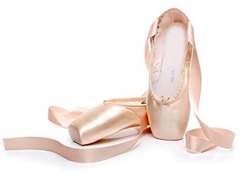 Xsclpomddy Ballett Spitzenschuhe Professionelle Ballettschläppchen Tanzschuhe mit Aufgenähten Bändern für Damen Mädchen