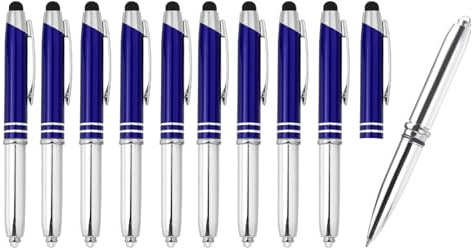 PATIKIL 10 Pack 3 in 1 Metal Pen, Blue, 1.0mm Medium Point Stylus Pen for Touch Screens, LED Flashlight, Smartphone, Tablet, Laptop
