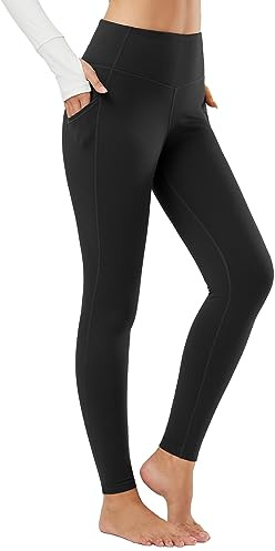baleaf Women's Thermal Leggings with Pockets Fleece Lined Yoga Pants Winter Warm High Waisted Trousers Black M