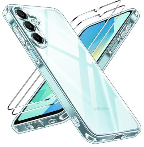 ivoler Cover for Samsung Galaxy A16 Phone Case, with 2 Pack Tempered Glass Screen Protector, Slim Soft TPU Shockproof Anti-Scratch - Clear