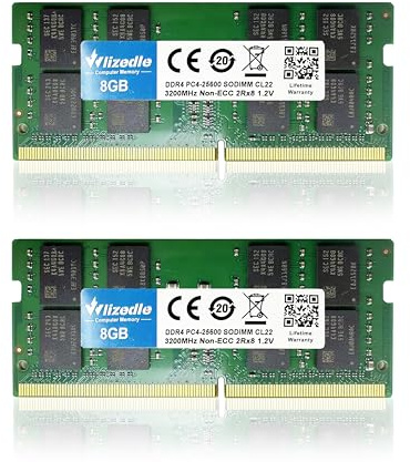 DDR4 3 200 MHz bärbar dator RAM-minne 16 GB Kit (2 x 8 GB) CL22 SO-DIMM Wlizedle PC4-25600 260-pin 1,2 V icke-ECC 2Rx8 uppgradering av bärbar dator, grön