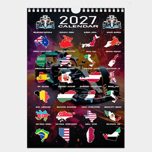 Calendario de pared 2026 Formula Racing, tamaño A4, muestra los cumpleaños del conductor, lugares de carreras internacionales