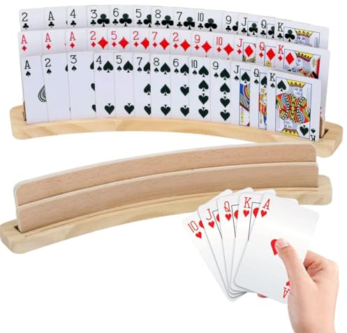 Porta carte da gioco, porta carte da gioco in legno a 3 livelli, porta carte a mani libere per bambini, anziani e adulti.