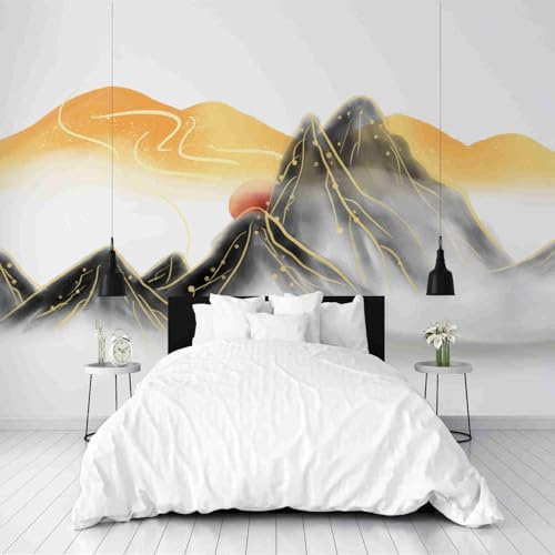 Dppyuxa Papier Peint Panoramique Salon Art Abstrait Montagne Papier Peint 3D Intissé Simple Lever de Soleil Décoration Murale Salle de Bain Interieur Imperméable pour Salon et Chambre 500x280 cm