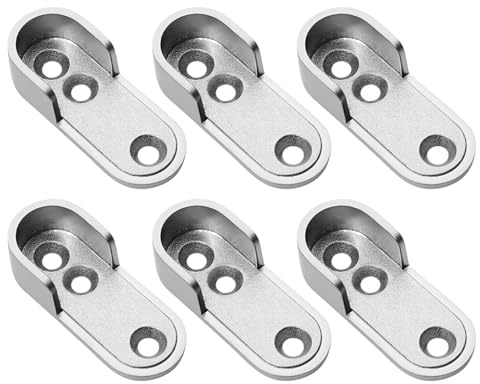 Wardrobe Rail Brackets - Homiladi 6Pcs Zinc Alloy Oval Bracket for 15mm Rail | Curtain & Curtain Pole Hooks | Wall/Wardrobes Mount Fittings | Easy Installation & Versatile Use (Silver)