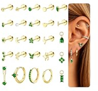 KRFY 25Pcs Helix Piercings Chirurgenstahl Piercing Ohr Ohrringe Damen Gold Silber Medizinische Ohrstecker Knorpel Creolen Ohrringe Set Hypoallergen Ohrpiercing Daith Conch Tragus Piercing