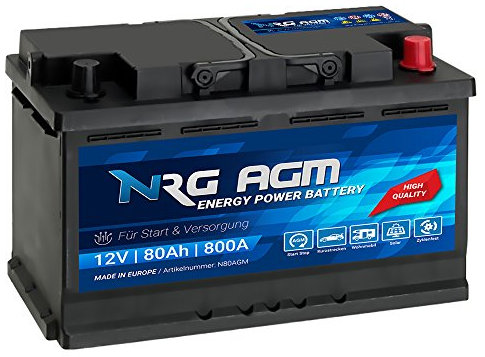 NRG AGM Autobatterie 80Ah 800A/EN 12V Start Stop Plus VRLA Batterie N80AGM