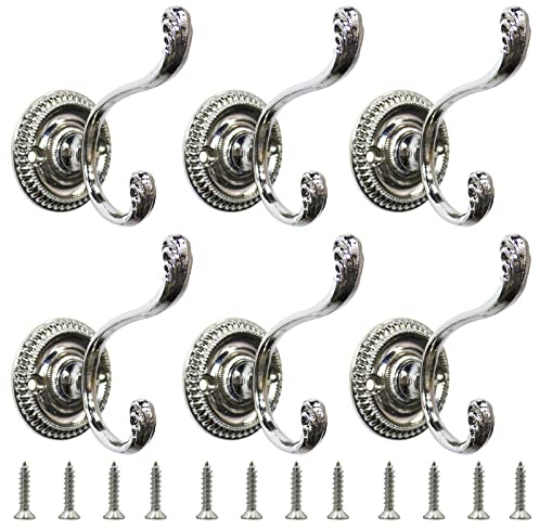 6 Kleiderhaken aus Metall, Wandhaken, Vintage, Wandhaken, rustikal, Haken für Kleidung, Tasche, Hut, Küche, Bad, Schlafzimmer, mit Schrauben (Silber)