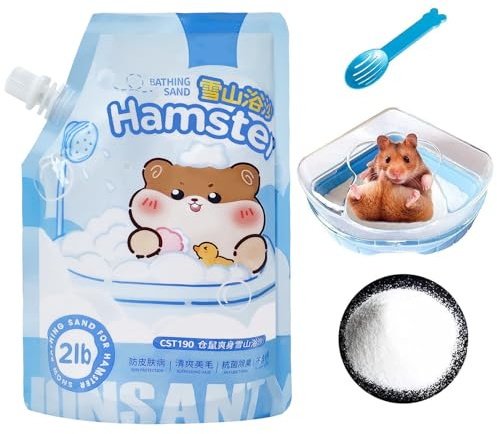 kathson Hamster Bathing Sand with Sandbox Bathroom, Small Animal Cleansing Potty Litter Dust Gerbil Grooming Sand Bath for Dwarf Hamster Gerbil Mouse(B)