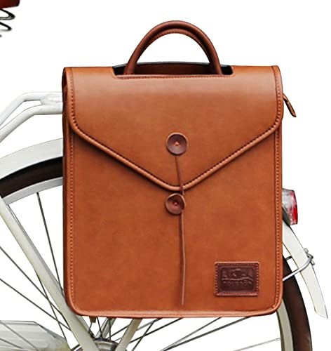 TOURBON Microfiber Leather Bicycle Single Pannier Business School Laptop Backpack Mens Brown
